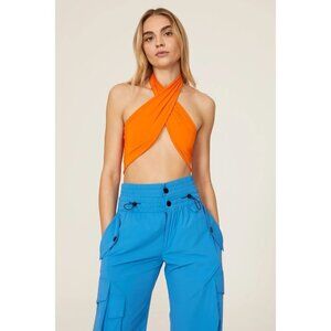 The Andamane Jasmine Orange Halter Jersey Crop Top Women's Size X-Small XS